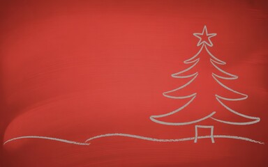 Christmas tree drawing on red background for holiday season greetings and festive christmas cards design