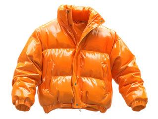 Orange puffer jacket isolated on transparent background