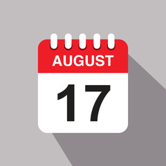 17 august calendar date icon. vector illustration with shadow design