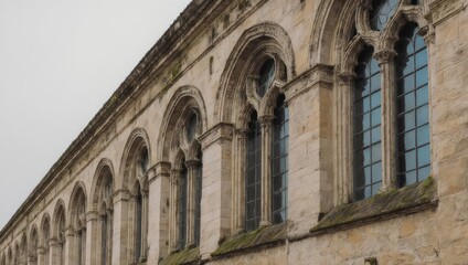 Fototapeta premium Architectural Detail - Row of Arched Windows on a Stone Building.