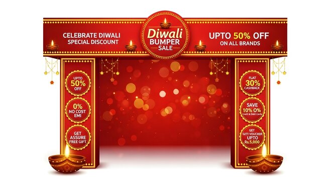 Diwali bumper sale with upto 50 off, isolated on white background