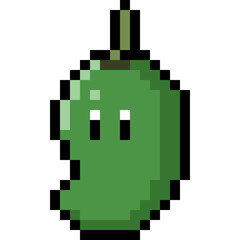 Pixel Cartoon Green Mango Character.