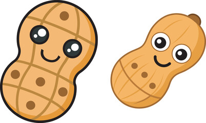 Cute Peanut Characters with Grinning Smiles and Big Eyes Displayed on White Background
