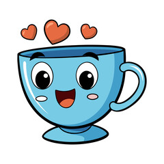 adorable cartoon teacup with smiling face spilling Vector Illustration