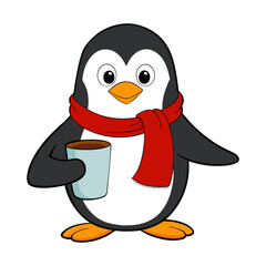Fototapeta premium funny cartoon penguin wearing a scarf and holding