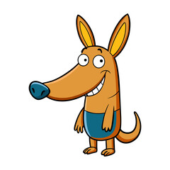 funny cartoon aardvark with long nose and happy fa