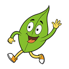 playful cartoon leaf flying with wind and laughing