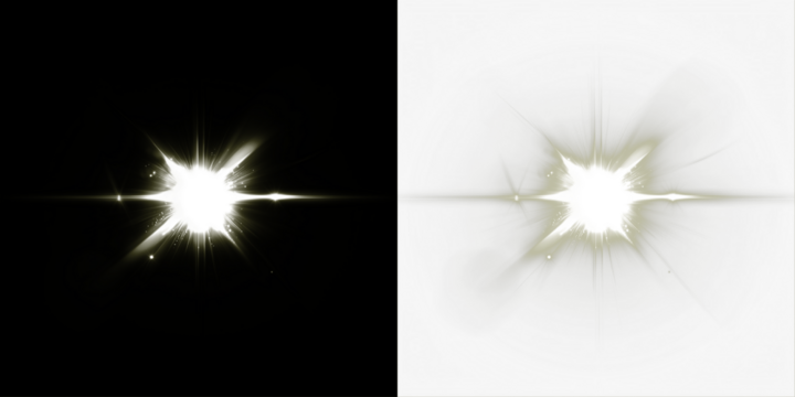 Bright light burst overlay on contrasting black and white backgrounds, creating a dynamic visual effect for creative projects and graphic design applications