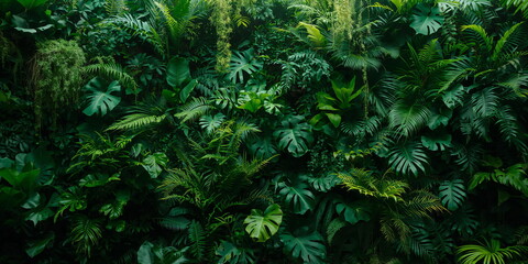 Lush Green Tropical Foliage Wall Background Nature Texture