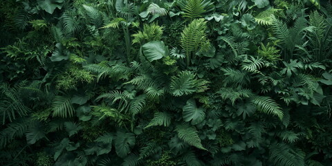 Lush Green Tropical Foliage Wall Natural Botanical Background