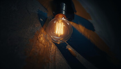Glowing Vintage Edison Light Bulb Emitting Warm Light On Dark Background