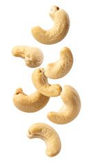 Cashew Nuts Falling Motion on Transparent Background
