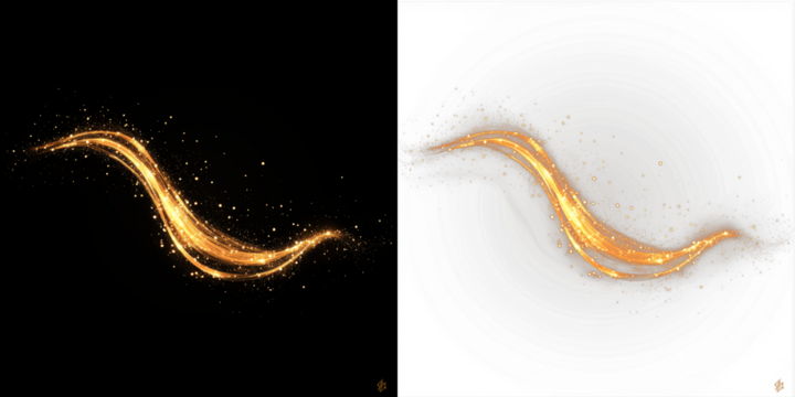 Golden sparkly wave overlay on contrasting black and white backgrounds, showcasing shimmering light effects and dynamic movement for creative design projects and visual storytelling