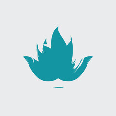 Obraz premium Abstract teal brush stroke design resembling a stylized lotus flower or organic shape, with textured, grunge aesthetics on a light background.