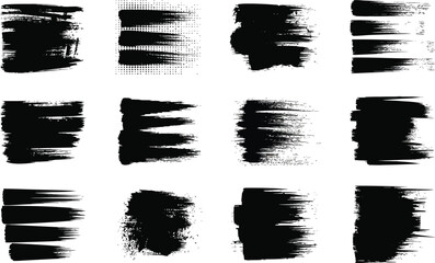 Grungy black paint brush strokes set abstract artistic ink textures dynamic graphic design elements creative art marks