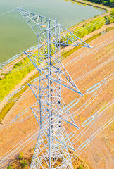 Large high-voltage power poles, high-voltage power lines