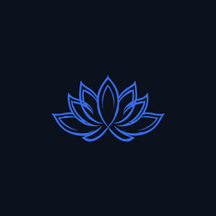 Obraz premium Elegant blue lotus flower line art on a dark background, symbolizing purity, spirituality, yoga, and meditation.