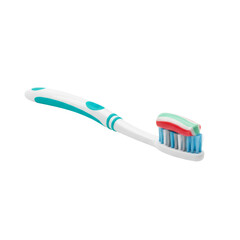 Toothbrush with colorful toothpaste on an isolated clear field for dental hygiene