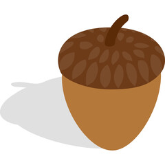 Brown Acorn With A Stalk And Cap Casting A Shadow On A Transparent Background A Single Autumn Seed