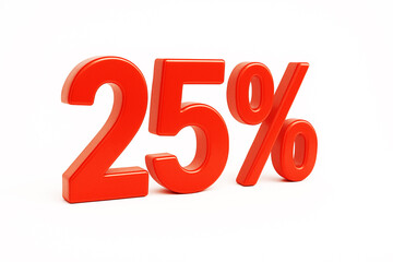 25% 3D rendering illustration isolated with Red Color on white background 3D percent and signs
