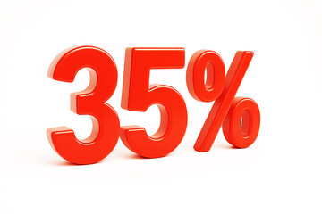 35% 3D rendering illustration isolated with Red Color on white background 3D percent and signs