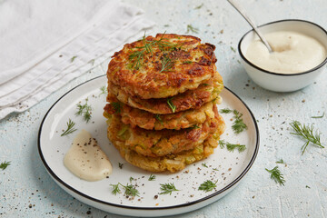 Rice fritters with horseradish dip
