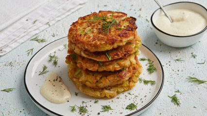 Rice fritters with horseradish dip