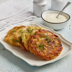 Rice fritters with horseradish dip