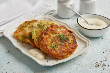 Rice fritters with horseradish dip