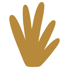 Obraz premium A simple, abstract, mustard-yellow plant-like shape with five rounded leaves or fingers.