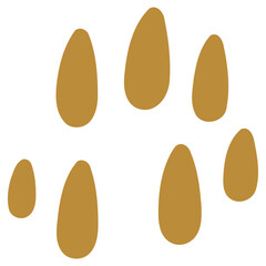 Abstract illustration featuring several golden teardrop shapes arranged on a white background.