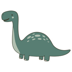 Illustration of a cute, friendly, and smiling cartoon dinosaur with a long neck and small legs.