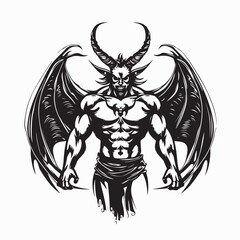 Evil Demon with Horns and Wings Front Vector Image on white background