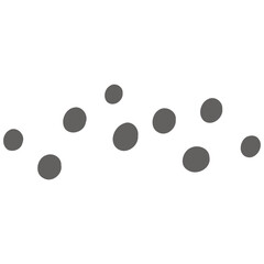 A scattering of dark grey dots arranged in a horizontal line against a white background.