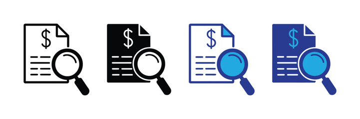 Financial document with dollar sign and magnifying glass icon, isolated on transparent background