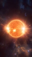 Obraz premium Fiery solar flares illuminate a vast cosmic landscape of stars and galaxies