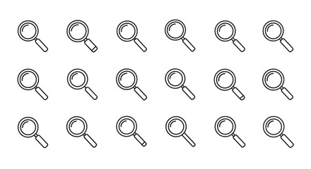Magnifying glass icon pattern. Search, find, and discover symbol. Loupe for research, analysis, and investigation. Zoom tool for exploration. Simple line art vector graphic.