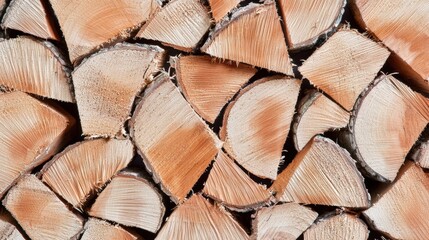 Fototapeta premium Close-Up View of Neatly Stacked Firewood Logs with Natural Wood Texture and Warm Colors for Cozy Atmosphere