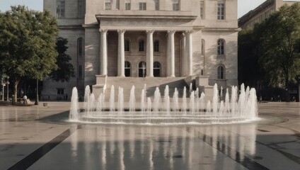 Obraz premium Architectural Grandeur - Fountain and Building in Harmony.