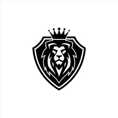 Lion head crest logo design with crown and shield, perfect for branding