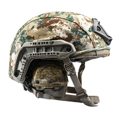 Tactical helmet camouflage protective headgear isolated on transparent background