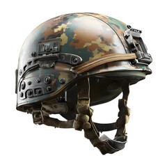 Tactical helmet camouflage protective headgear isolated on transparent background