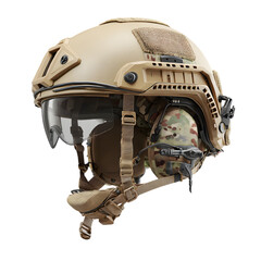 Tactical helmet camouflage protective headgear isolated on transparent background