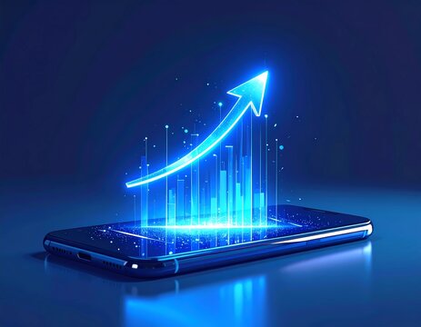 mobile phone digital business growth arrow chart