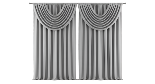 Elegant Gray Drapes with Swag and Vertical Folds