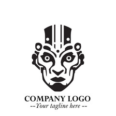 Head of Robot Logo Symbol in Black on the White Background Futuristic Minimalist Illustration