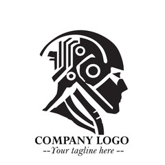 Head of Robot Logo Symbol in Black on the White Background Futuristic Minimalist Illustration