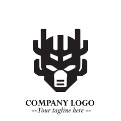 Head of Robot Logo Symbol in Black on the White Background Futuristic Minimalist Illustration