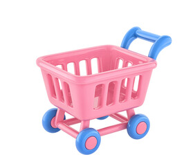 Pink and blue shopping cart trolley isolated on white background. Clipping path included