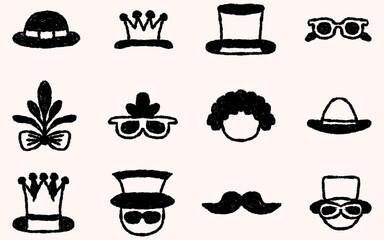 Hand drawn crayon style photobooth props vector collection